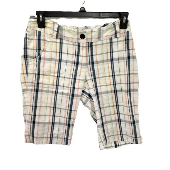 Lija Plaid Golf Shorts Cream Blue Orange Size 6 Bermuda Outdoor Preppy Easy Care - Picture 1 of 10